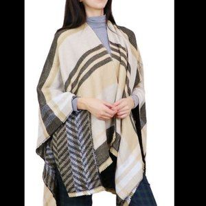 Women's plaid striped shawl wrap cape scarf
